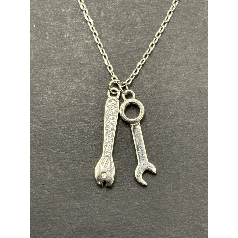 New Condition 18" Sterling Silver Wrench Spanner Tool Pendant Necklace H19